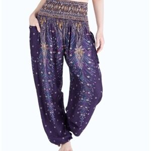 Boho Pants Bangkok Harem Women's Medium  Peacock Hippie Yoga Handmade Thailand